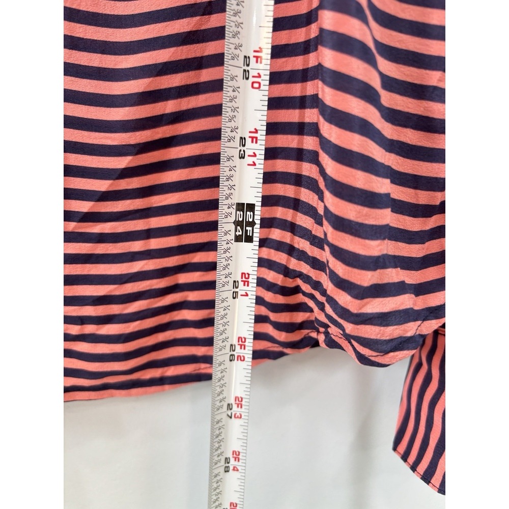 Banana Republic Womens 100% Silk Blouse Medium Pink Navy Striped Sheer - Picture 9 of 10